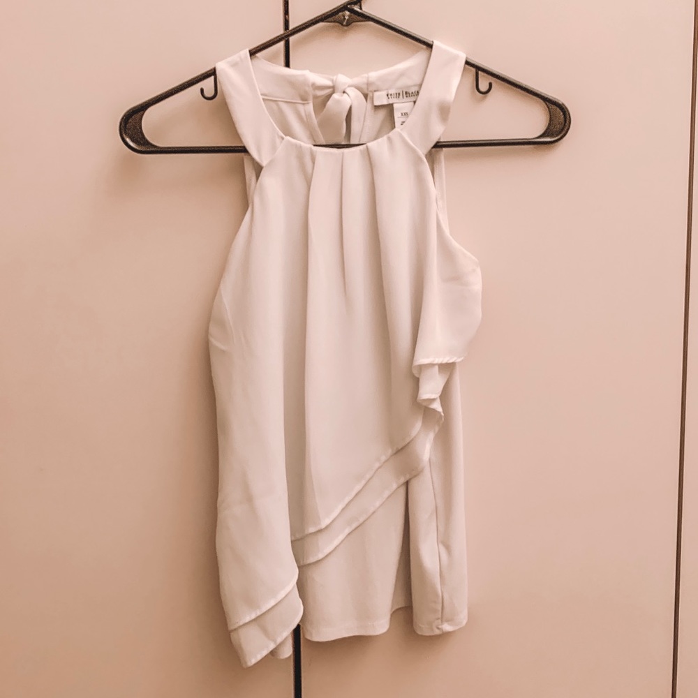 White House Black Market white ruffled blouse